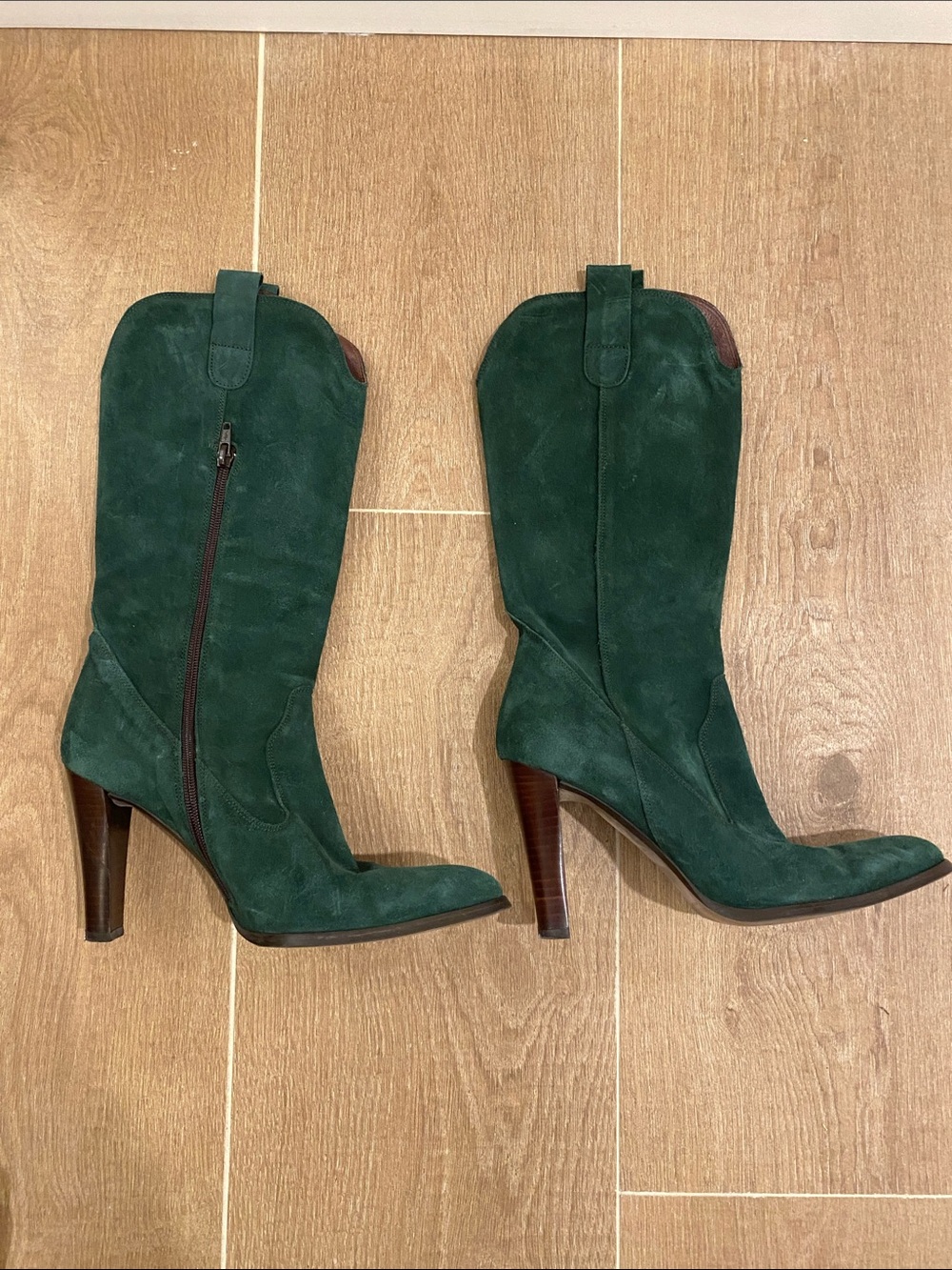 Charles David Forest Green Suede Mid-Calf Heeled Boots